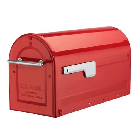 red metal post box|red mailbox with post.